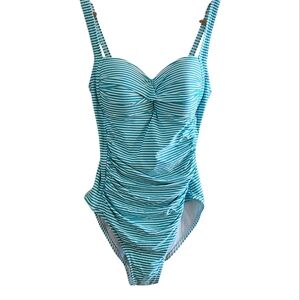 Bond eye Australia Nip Tuck Turquoise White Striped One-Piece Swimsuit US size 6